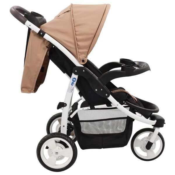 vidaXL 3-Rad-Kinderwagen Taupe und Schwarz