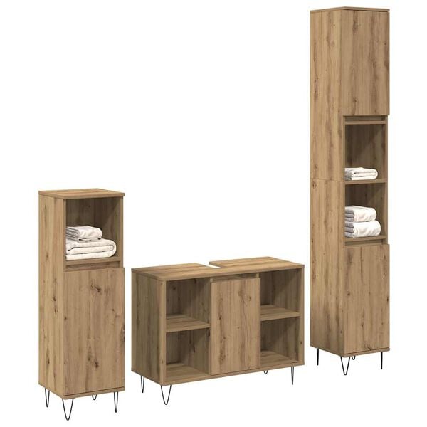 vidaXL Badezimmerm&ouml;bel-Set mit Regal 3 pcs Artisan-Eiche Holzwerkstoff
