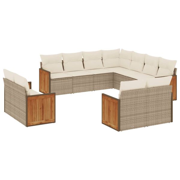 vidaXL 11-tlg. Garten-Sofagarnitur mit Kissen Beige Poly Rattan