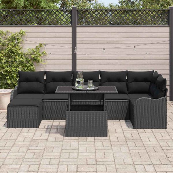 vidaXL Garten-Sofa-Set mit Kissen 8 pcs Schwarz Poly Rattan