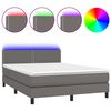 vidaXL Boxspringbett mit Matratze & LED Grau 140x190 cm Kunstleder