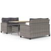 vidaXL 3-tlg. Garten-Essgruppe mit Grau Kissen Poly Rattan