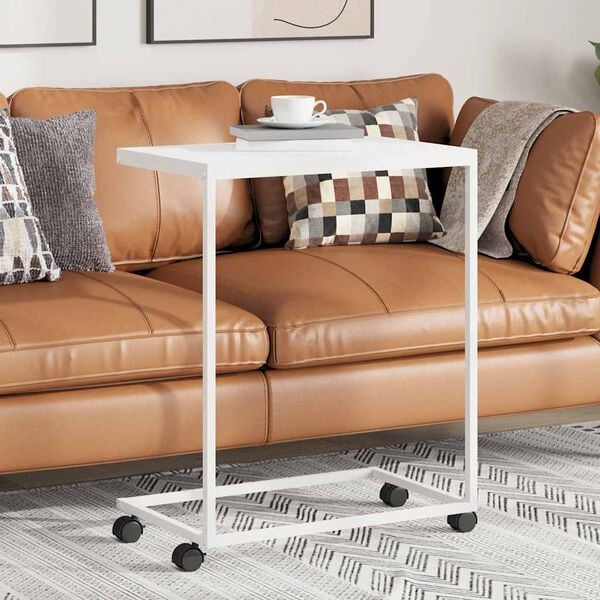 vidaXL Beistelltisch mit Rollen Wei&szlig; 55x35x70 cm Holzwerkstoff