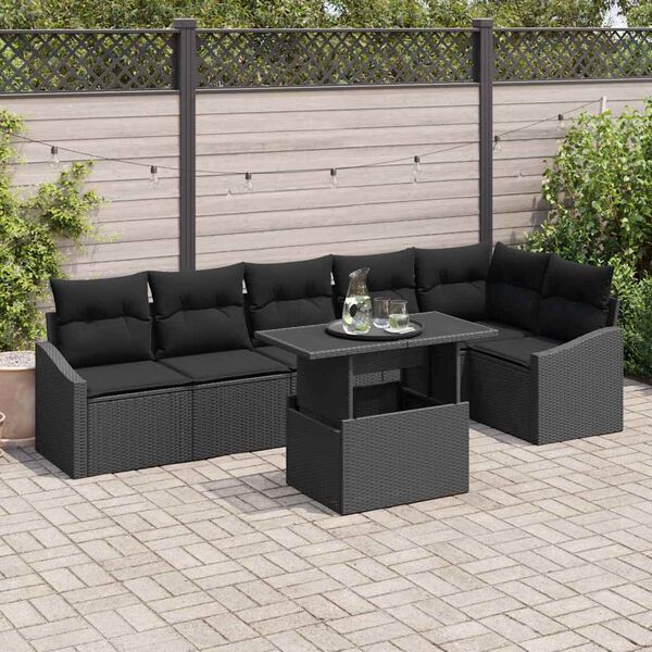 vidaXL Gartensofa-set mit Kissen 7 pcs Schwarz Poly-Rattan