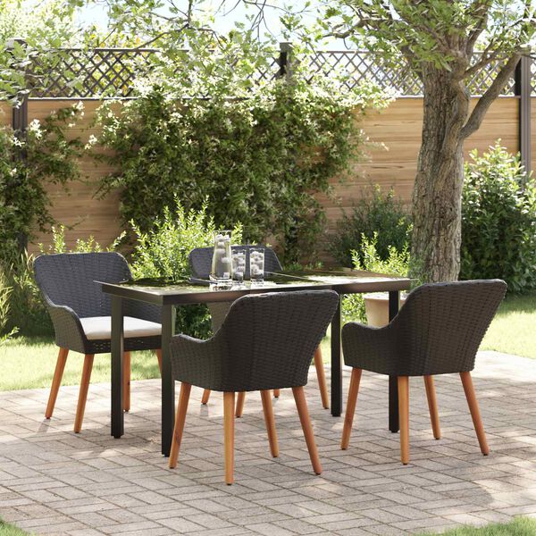 vidaXL Garten Essgruppe mit Kissen 5 pcs Schwarz Poly-Rattan