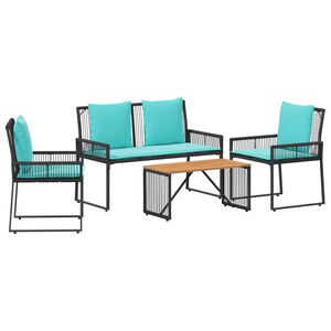 vidaXL Gartenm&ouml;bel Set mit Kissen 9 pcs Schwarz und T&uuml;rkis Poly-Rattan