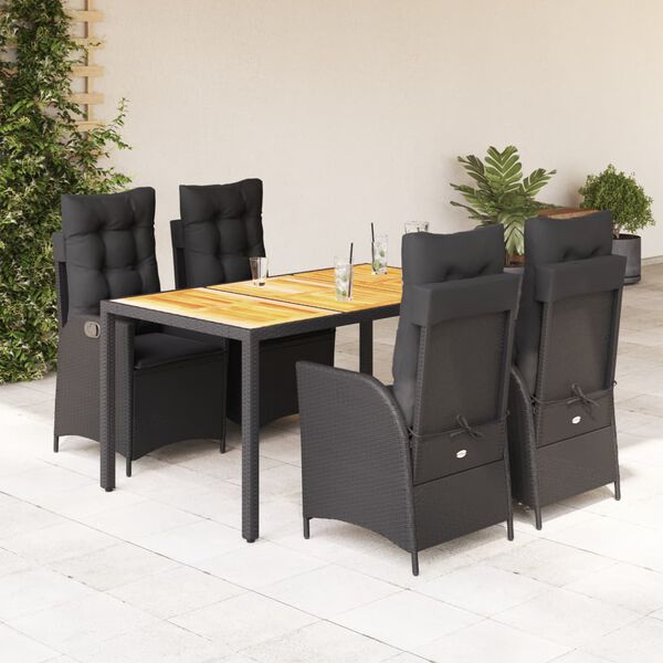 vidaXL 5-tlg. Garten-Essgruppe mit Kissen Schwarz Poly Rattan