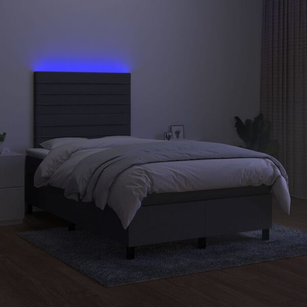 vidaXL Boxspringbett mit Matratze & LED Dunkelgrau 120x200 cm Stoff