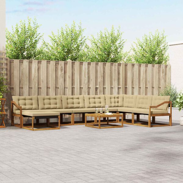 vidaXL Outdoor-Sofagarnitur 9 pcs Natur und Beige Massivholz Akazie