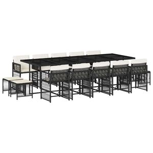 vidaXL 15-tlg. Garten-Essgruppe mit Kissen Schwarz Poly Rattan