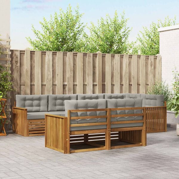 vidaXL Outdoor-Sofagarnitur mit Kissen 7 pcs Nat&uuml;rlich und Hellgrau