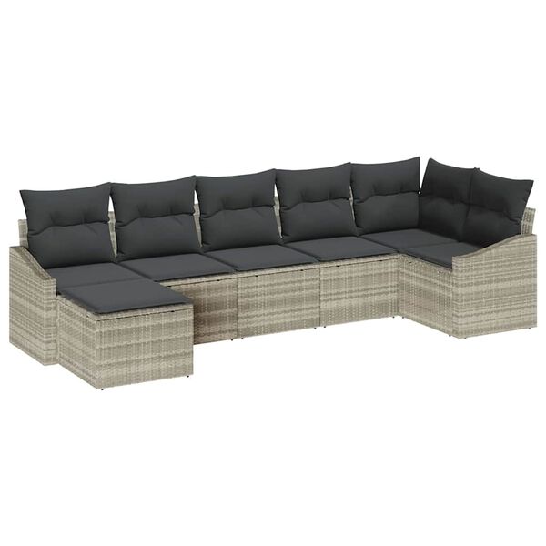 vidaXL Sofa Set mit Kissen 7 pcs Hellgrau Poly Rattan