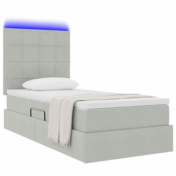 vidaXL Bett mit Stauraum und LED mit LED Hellgrau 90 x 190 cm Samt