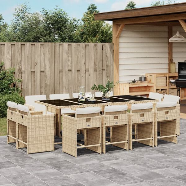 vidaXL 13-tlg. Garten-Essgruppe mit Kissen Beige Poly Rattan