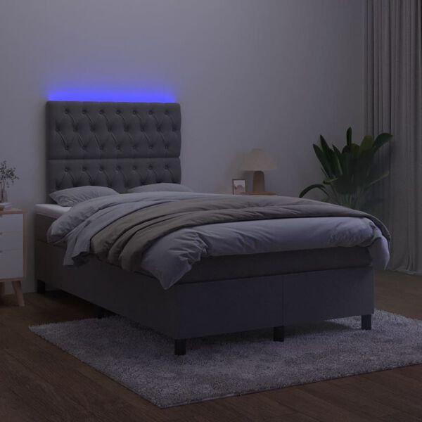 vidaXL Boxspringbett mit Matratze & LED Dunkelgrau 120x190 cm Samt