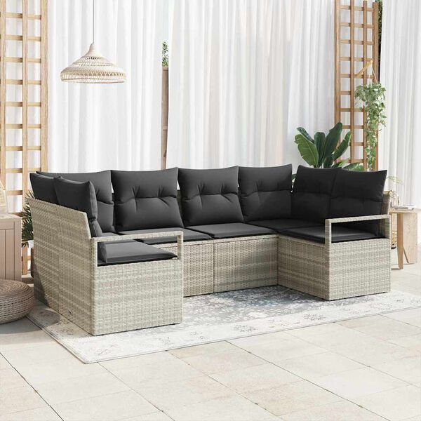 vidaXL Gartensofa-set mit Kissen 6 pcs Hellgrau Poly-Rattan