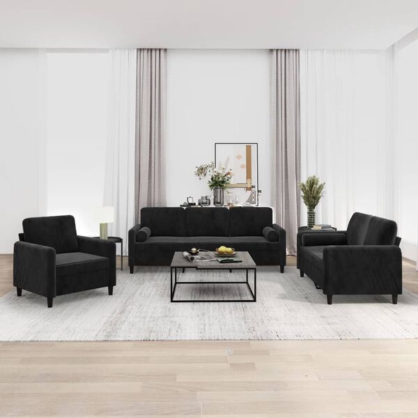 vidaXL 3-tlg. Sofagarnitur mit Kissen Schwarz Samt