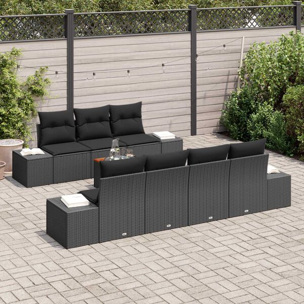 vidaXL Gartensofa-set mit Speicher 8 pcs Schwarz Poly-Rattan