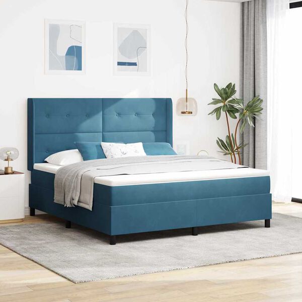 vidaXL Boxspringbett mit Kopfteil Blau 180 x 200 cm Samt