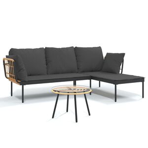 vidaXL 3-tlg. Garten-Lounge-Set mit Kissen Dunkelgrau Poly Rattan