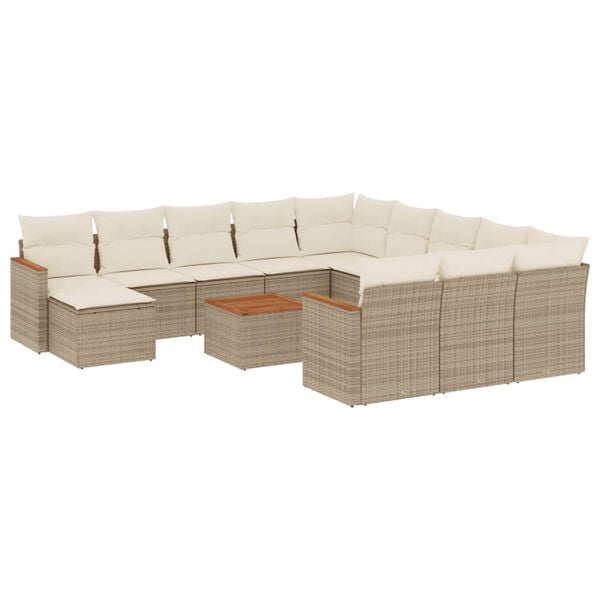 vidaXL 13-tlg. Garten-Sofagarnitur mit Kissen Beige Poly Rattan