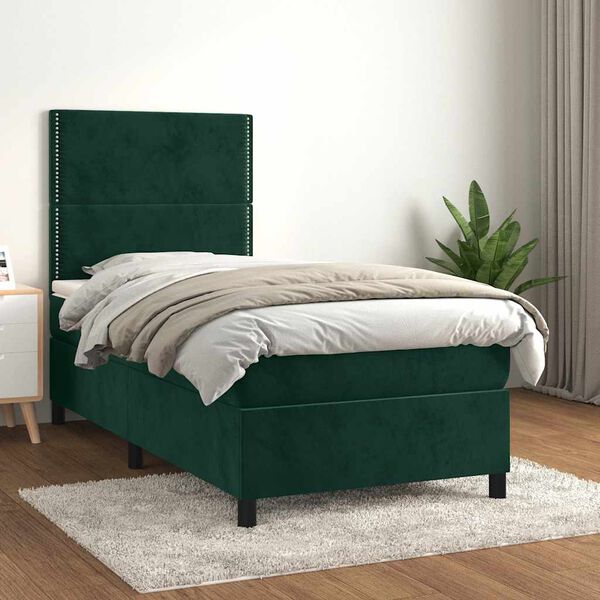 vidaXL Boxspringbett mit Matratze Dunkelgr&uuml;n 90x200 cm Samt