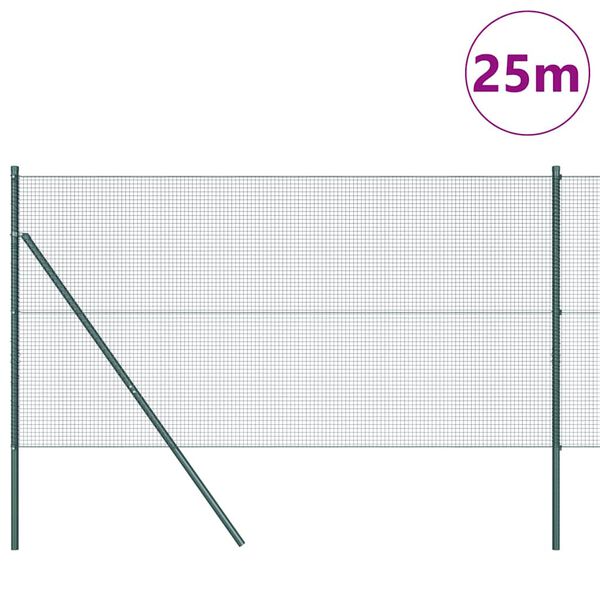 vidaXL Zaunpfosten Gr&uuml;n 25 x 1,4 m (16 x 16 mm Maschen) Stahl und PVC