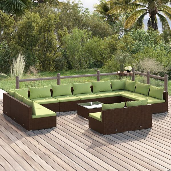 vidaXL 13-tlg. Garten-Lounge-Set mit Kissen Braun Poly Rattan