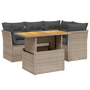 vidaXL 5-tlg. Garten-Sofagarnitur mit Kissen Grau Poly Rattan