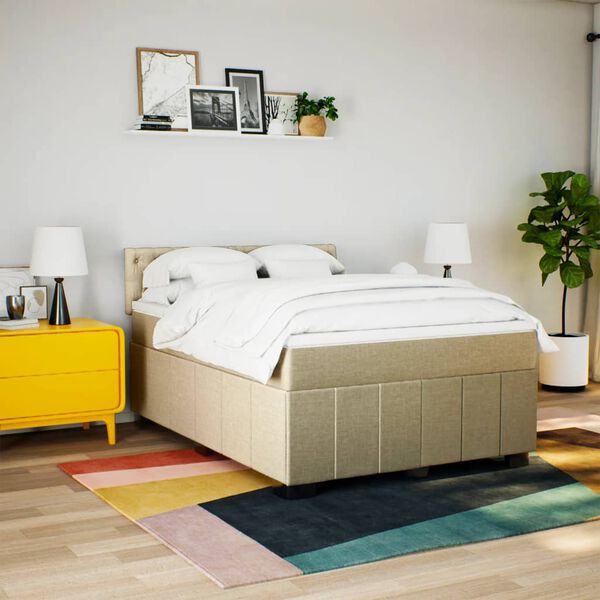 vidaXL Boxspringbett mit Matratze Creme 160x200 cm Stoff
