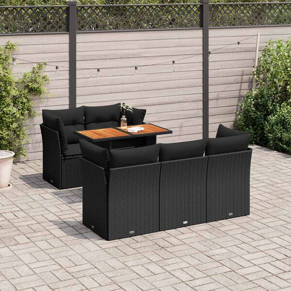 vidaXL 6-tlg. Garten-Sofagarnitur mit Kissen Schwarz Poly Rattan
