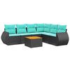 vidaXL 7-teiliges Gartensofa-Set mit Kissen, schwarzes Polyrattan