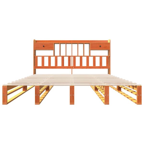 vidaXL Massivholzbett mit Regal ohne Matratze Wachsbraun 200x200 cm