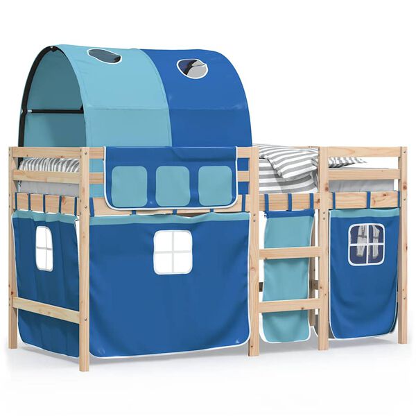 vidaXL Kinderhochbett mit Tunnel Blau 90x200 cm Massivholz Kiefer