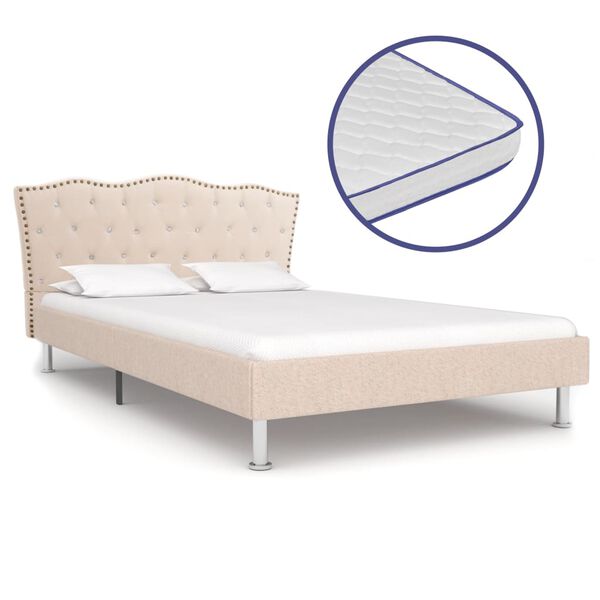 vidaXL Bett mit Memory-Schaum-Matratze Beige Stoff 140&times;200 cm