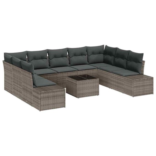vidaXL Gartensofa-set mit Kissen 10 pcs Grau Poly-Rattan