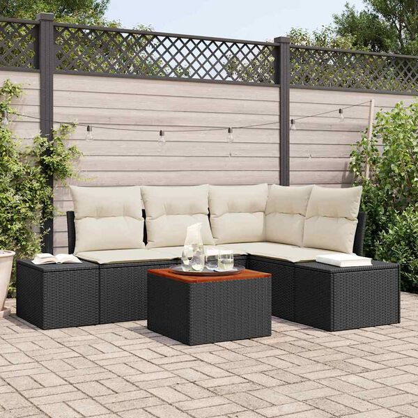 vidaXL Gartensofa-set mit Kissen 5 pcs Schwarz Poly-Rattan