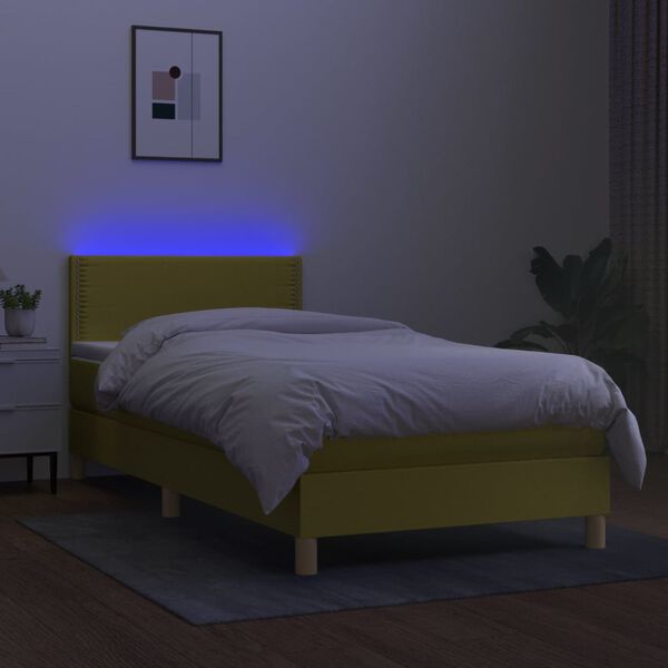 vidaXL Boxspringbett mit Matratze & LED Gr&uuml;n 90x200 cm Stoff