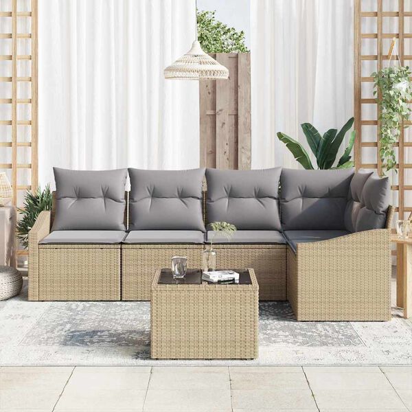 vidaXL Sofa Set mit Kissen 6 pcs Beige Poly-Rattan