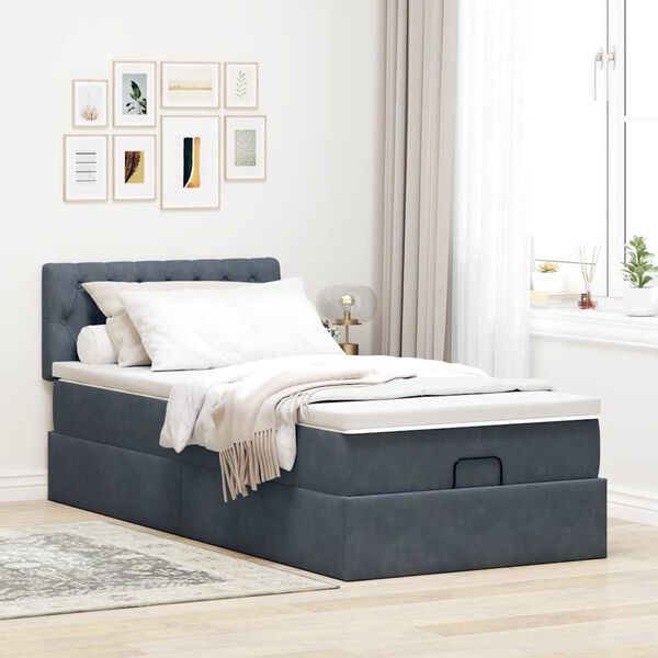 vidaXL Ottoman-Bett mit Matratze Dunkelgrau 90x190 cm Samt