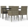 vidaXL 5-tlg. Garten-Essgruppe mit Kissen Schwarz und Grau Poly Rattan