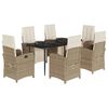 vidaXL 7-tlg. Garten-Essgruppe mit Kissen Beige Poly Rattan