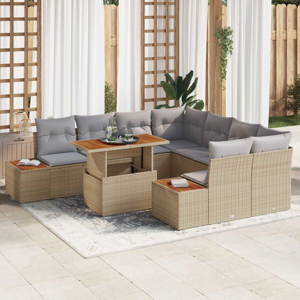 vidaXL Garten-Sofa-Set mit Speicher 9 pcs Beige Poly Rattan
