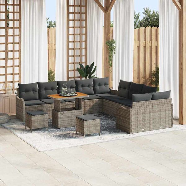 vidaXL Garten-Sofa-Set mit Kissen mit Speicher mit Kissen 13 pcs Grau