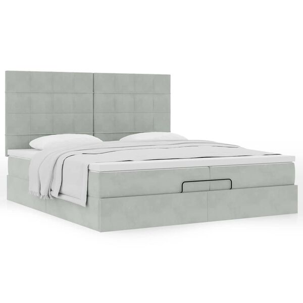 vidaXL Ottoman-Bett mit Matratzen Hellgrau 200x200 cm Samt