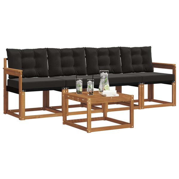 vidaXL Outdoor-Sofagarnitur mit Kissen 5 pcs Nat&uuml;rlich und Schwarz