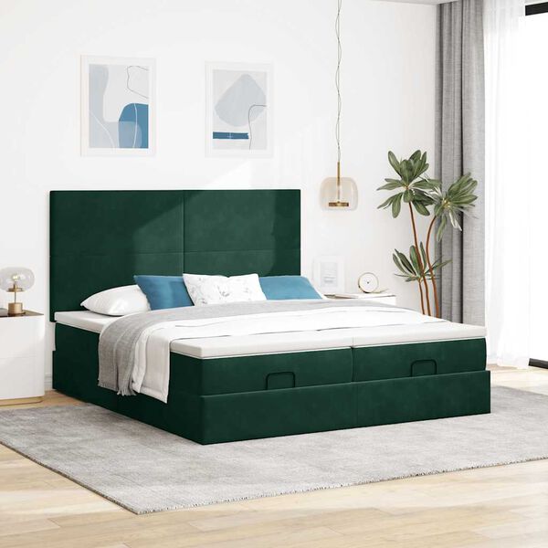 vidaXL Ottoman-Bett mit Matratzen & LEDs Dunkelgr&uuml;n 160x200 cm Samt