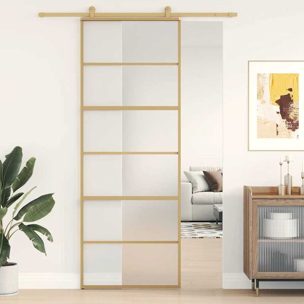 vidaXL Schiebet&uuml;r Golden 76x205 cm Matt ESG-Glas und Aluminium