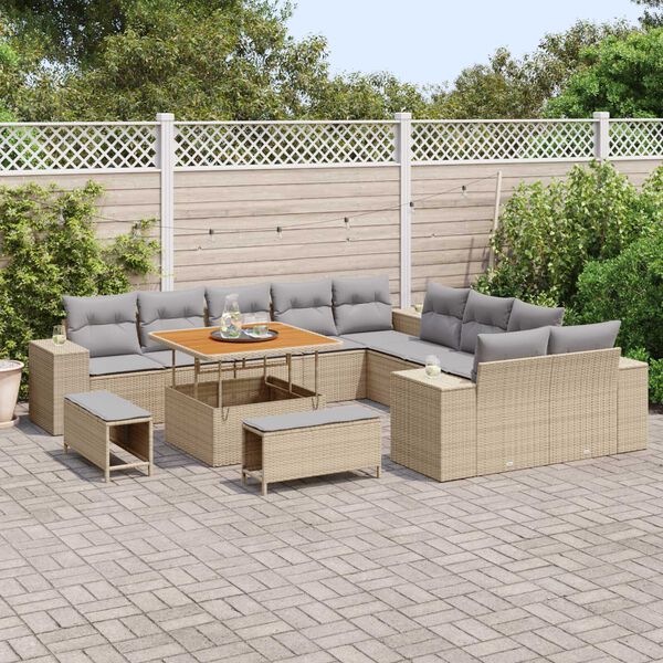 vidaXL Gartensofa-set mit Kissen 13 pcs Beige Poly-Rattan