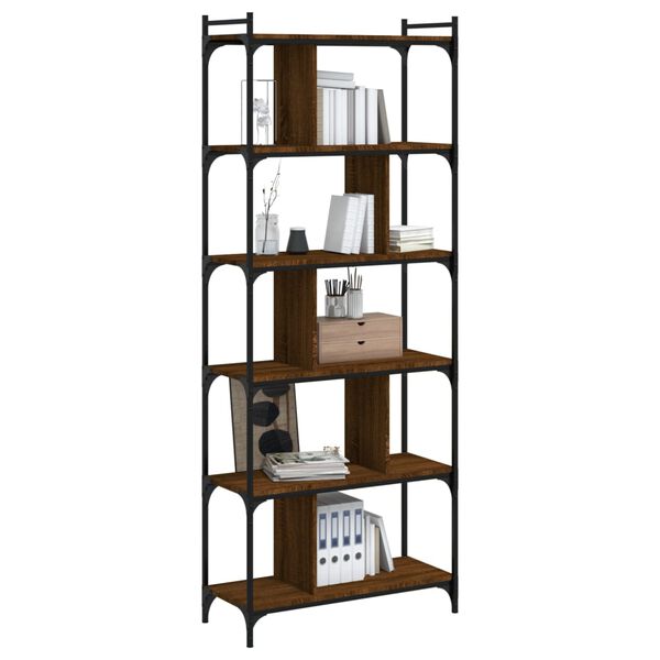 vidaXL B&uuml;cherregal 6 B&ouml;den Braun Eiche-Optik 76x32x192cm Holzwerkstoff